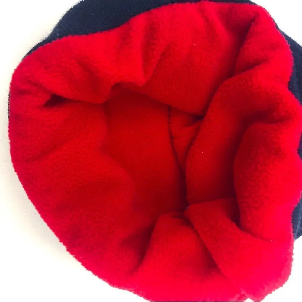 Chubbies Navy Blue Red Pompom Fleece Lined Knit Beanie Hat